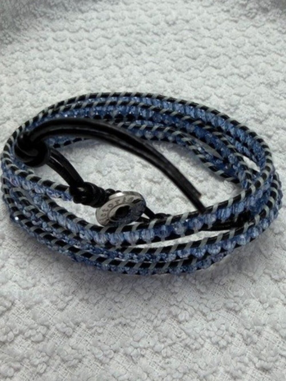 Victoria Emerson Blue Black Leather Wrap Bracelet Boho Layered Adjustable NWOT
